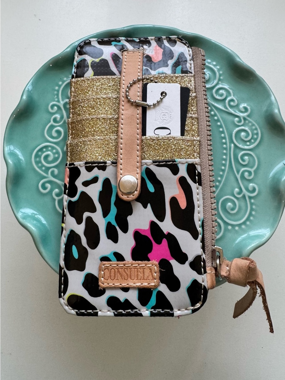Consuela Coco Leopard Print Wallet with Gold Glitter Accents